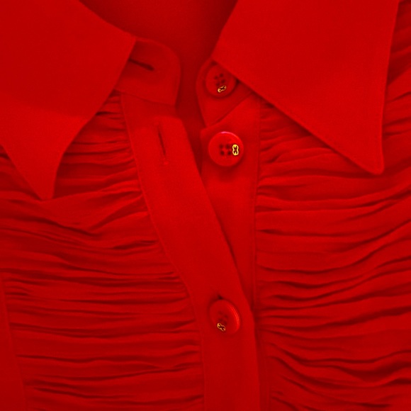 Escada Gorgeous Red 💯 Silk Logo Button Blouse - Picture 14 of 16